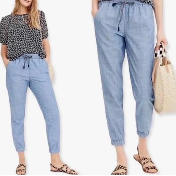 J. Crew Blue cotton pants  with Elastic Waistband size 8. - Picture 1 of 8